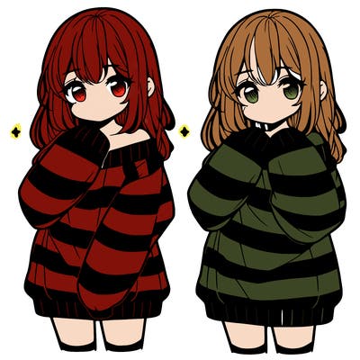 anime girl in a striped oversized sweater
