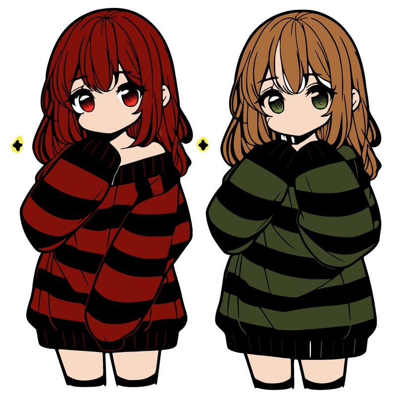 anime girl in a striped oversized sweater