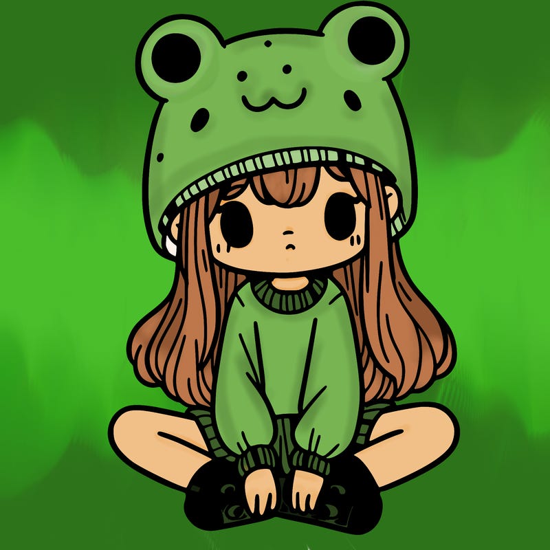 a girl wearing a frog hat and some frog socks