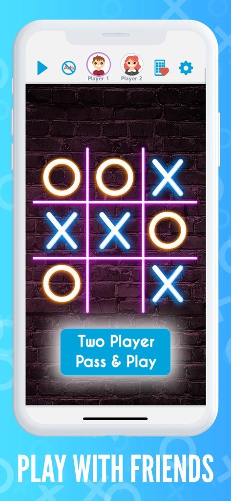 Tic Tac Toe OXO - 2 Player - Tic Tac Toe OXO mobile game in neon theme with two player mode