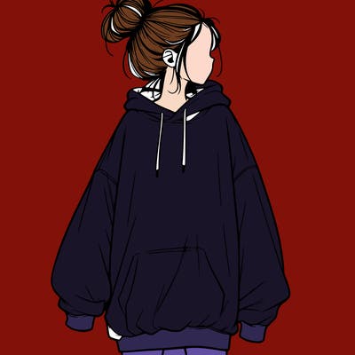 realistic girl with a oversized sweatshirt on and a bun