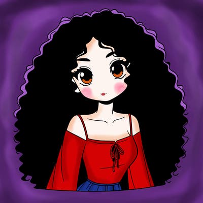 a black anime girl with long afro hair