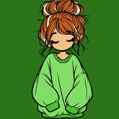 girl with baggy sweatshirt and messy bun