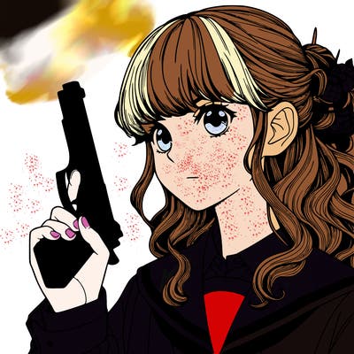 realistic manga girl with gun