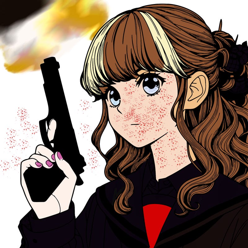 realistic manga girl with gun