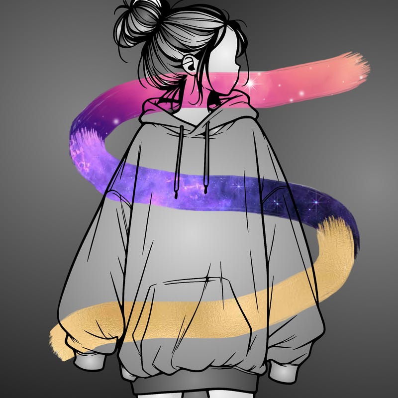 realistic girl with a oversized sweatshirt on and a bun