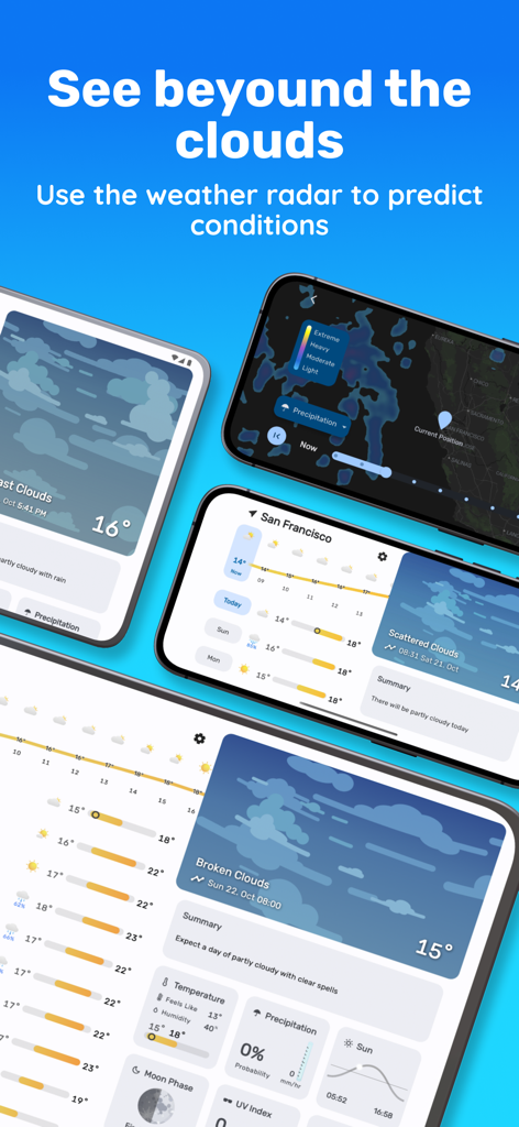 Visual showcase of Yawa weather app radar map and detailed forecast dashboard