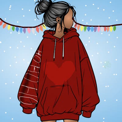 realistic girl with a oversized sweatshirt on and a bun
