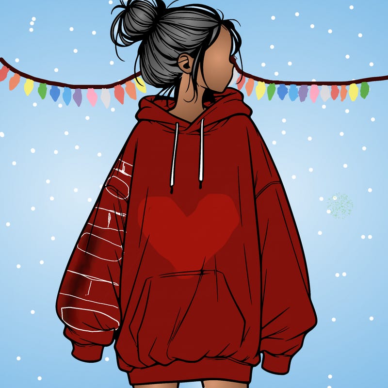 realistic girl with a oversized sweatshirt on and a bun