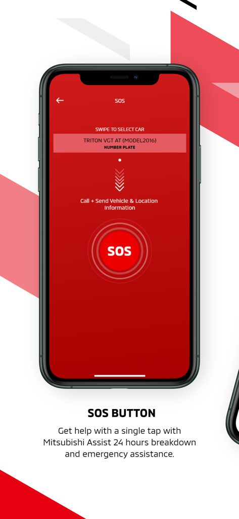 Bouton d'assistance d'urgence SOS de l'application Mitsubishi Connect