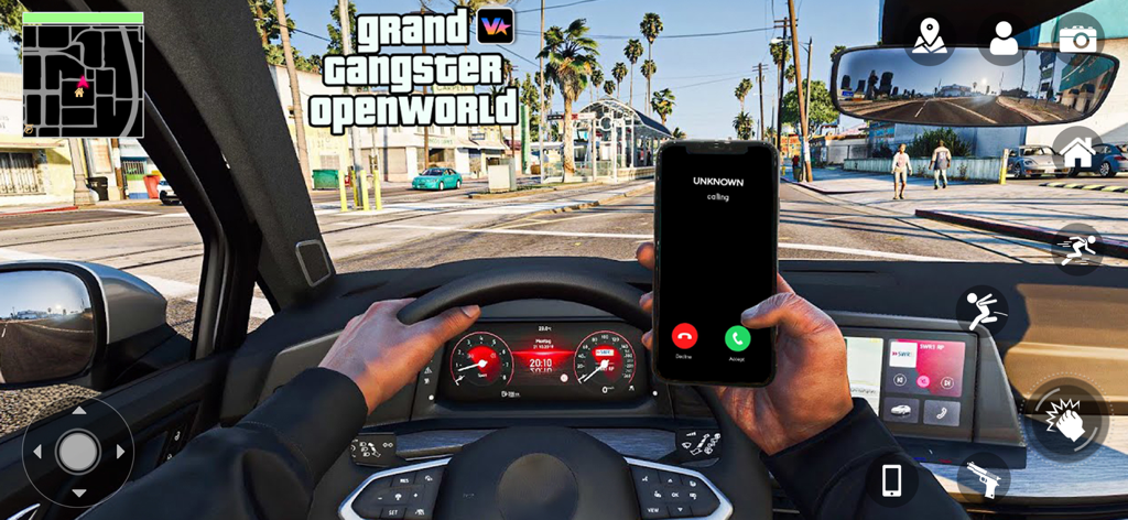 Rise of Gangsters : Crime City - Perspektive aus der Fahrerkabine beim Fahren durch eine Stadt in Rise of Gangsters Crime City