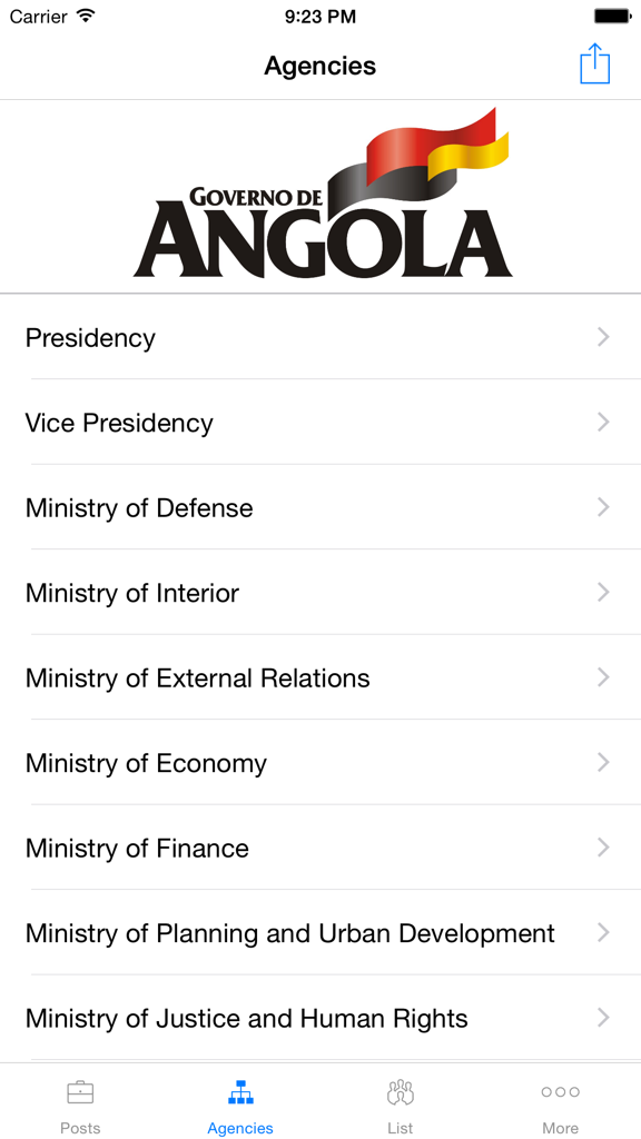 O Executivo - A list of Angolan government agencies in the O Executivo mobile app