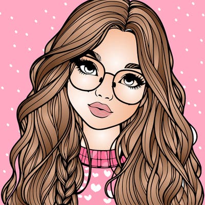 girl with long hair and freckles and glasses realistic