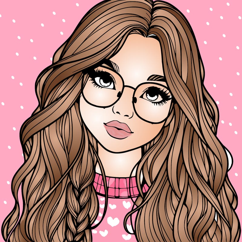 girl with long hair and freckles and glasses realistic