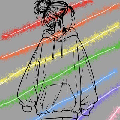 realistic girl with a oversized sweatshirt on and a bun