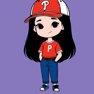 realistic girl with phillys cap and jeans