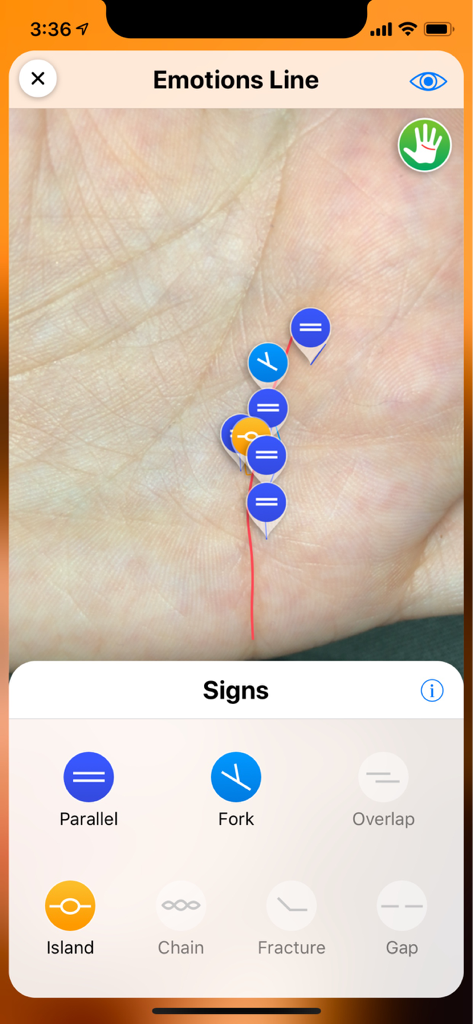 Palmist - AI palm reading analysis of the emotions line in the Palmist app