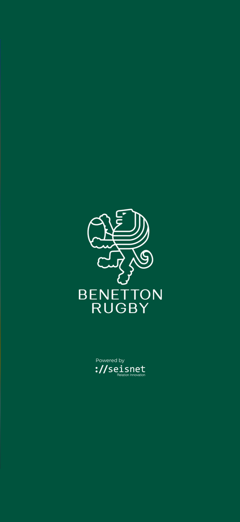 Benetton Rugby Official App - Benetton Rugby official app splash screen featuring a white lion logo on a green background