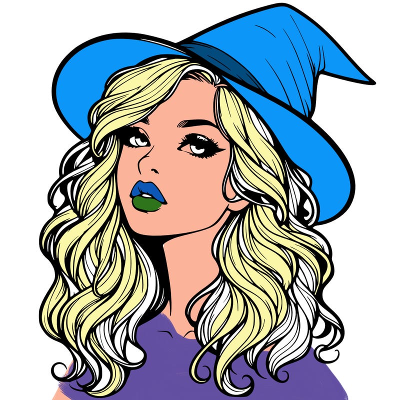 realistic witch girl with wavy hair and lips