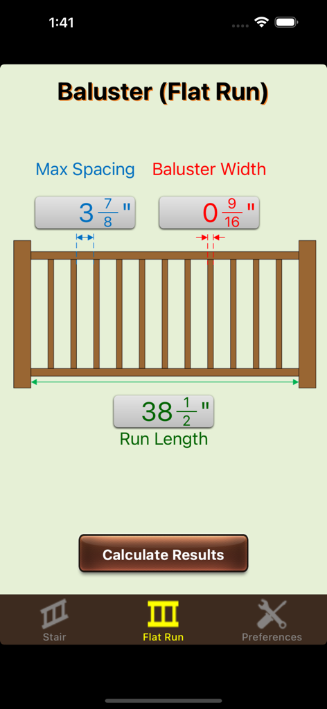 Flat run baluster spacing calculation input interface