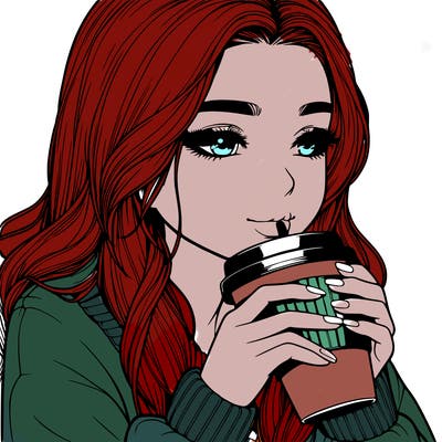 realistic girl drinking coffee