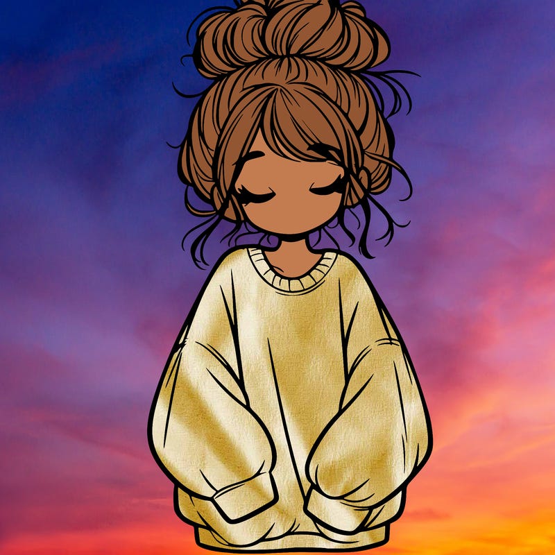 girl with baggy sweatshirt and messy bun