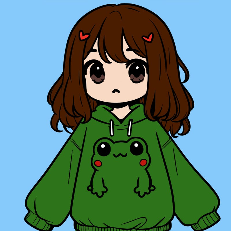 girl wearing frogging sweatshirt