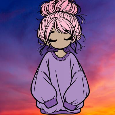 girl with baggy sweatshirt and messy bun