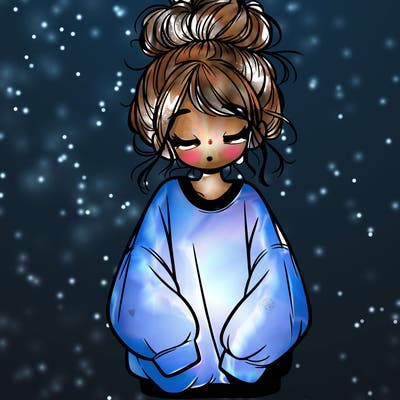 girl with baggy sweatshirt and messy bun