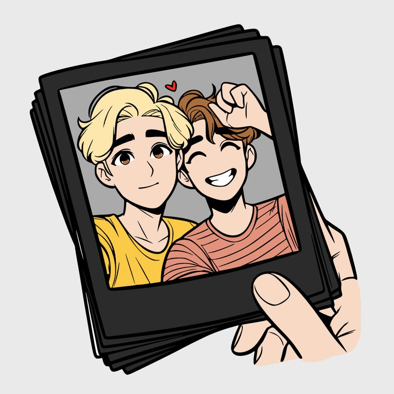 realistic, best friends taking a polaroid picture