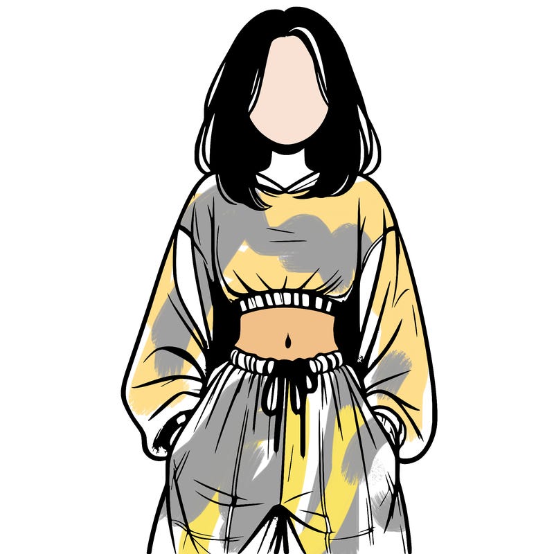 realistic girl faceless with baggy pants and a crop top
