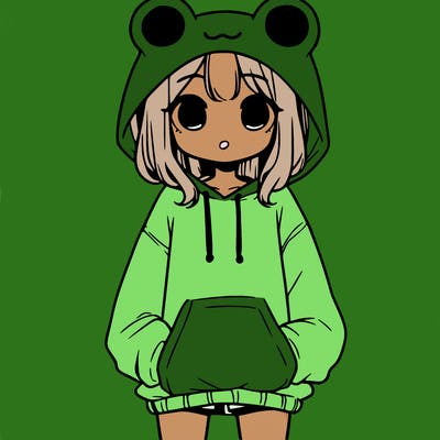 girl with baggy sweatshirt and frog hood