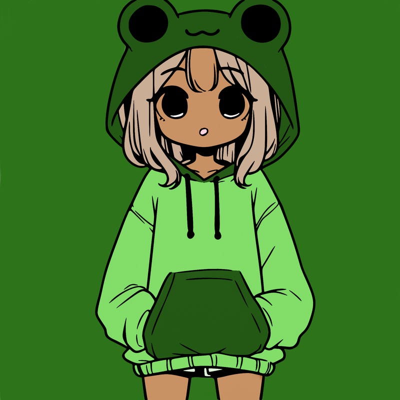 girl with baggy sweatshirt and frog hood