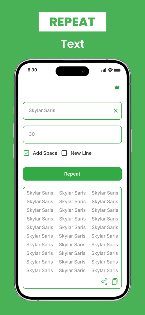 GB Web Latest Version - Schermata di uno smartphone che mostra la funzione di ripetizione testo nell'app GB Web