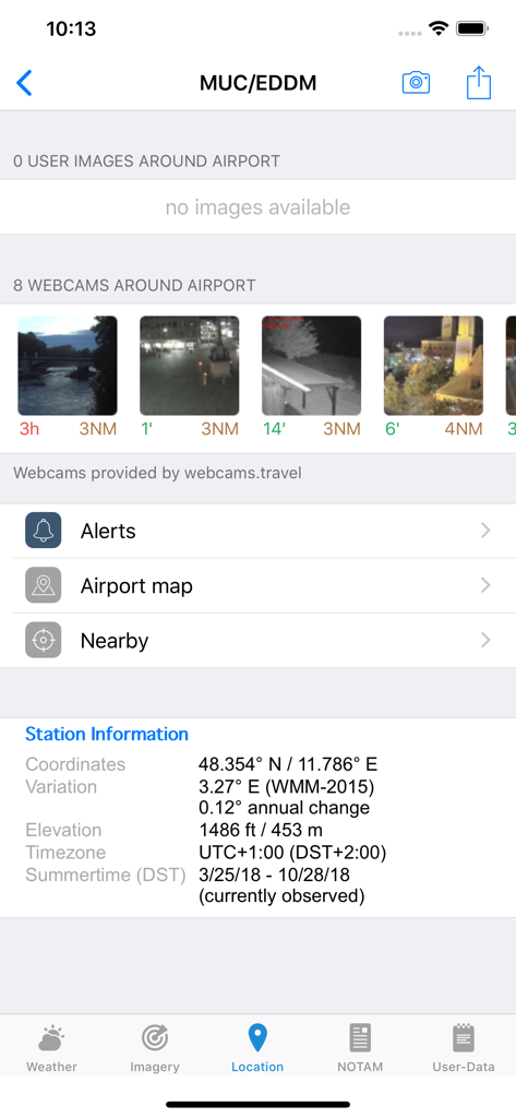 AeroWeather Pro - AeroWeather Pro app interface showing airport station information and live webcam views