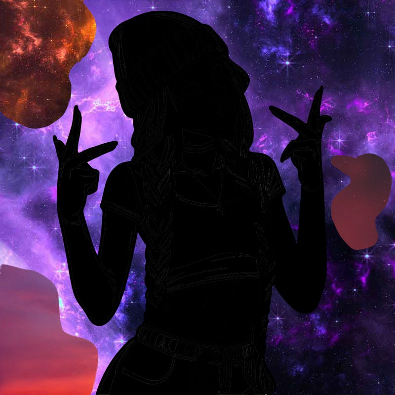 realistic teenage girl with braids and a beanie and crop top doing 🫶🏼