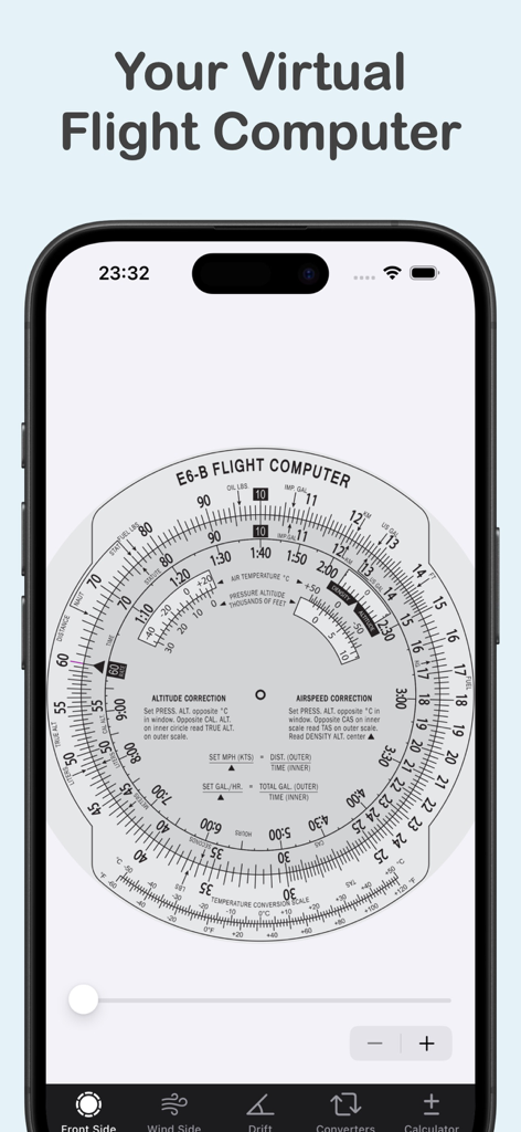 E6B Flight Pro - Virtual E6B flight computer interface on a smartphone screen