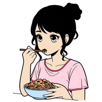 a realistic girl, eating food