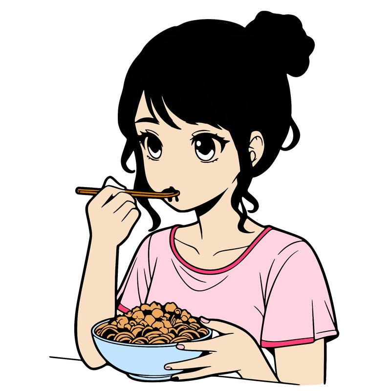 a realistic girl, eating food