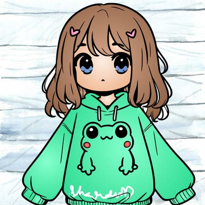 girl wearing frogging sweatshirt