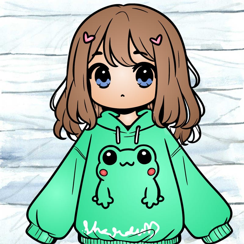 girl wearing frogging sweatshirt