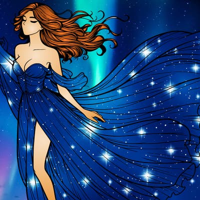 realistic woman in dress flowing the the wind