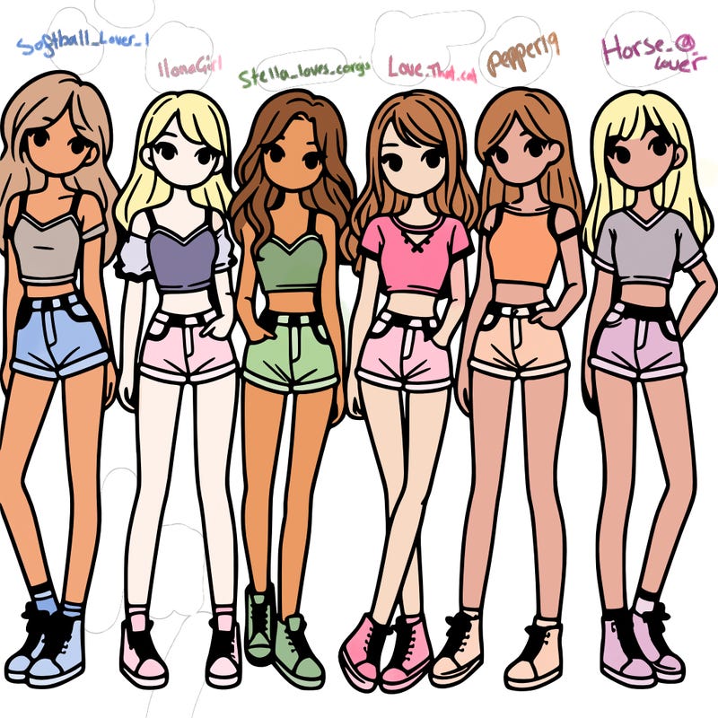 a group of girls wearing crop tops and shorts
