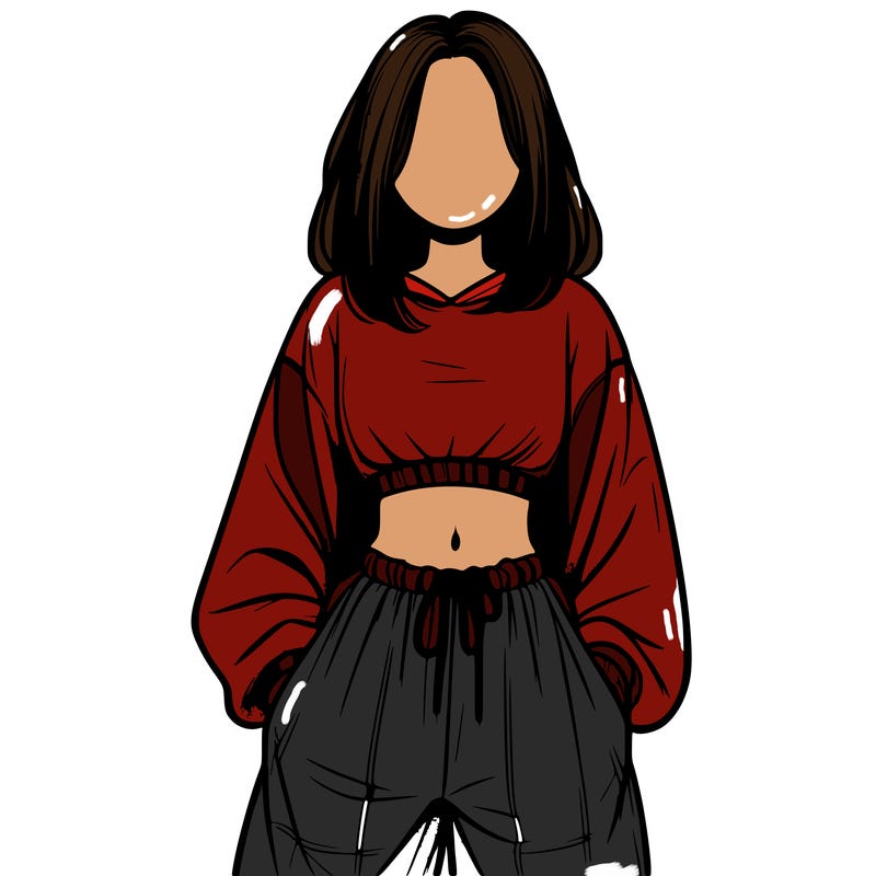 realistic girl faceless with baggy pants and a crop top