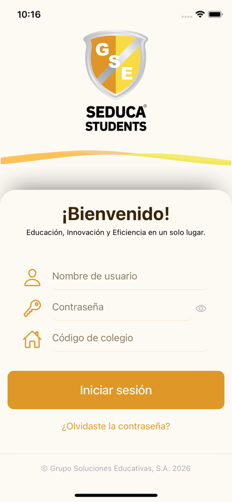 SEDUCA - Students - Login screen for SEDUCA Students app with fields for username and password