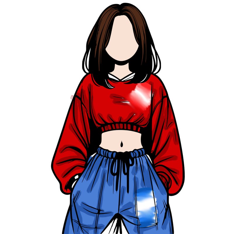 realistic girl faceless with baggy pants and a crop top