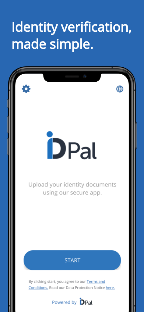 ID-Pal - 安全な本人確認のためのスタートボタンが表示されたID-Palアプリのホーム画面。