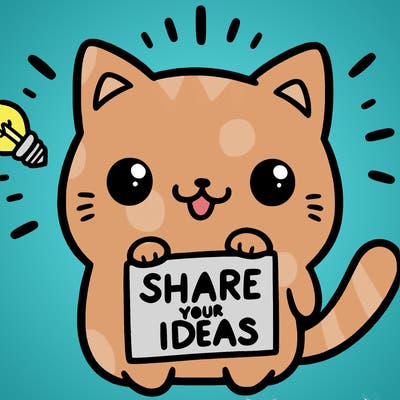 a cute cat saying share your ideas