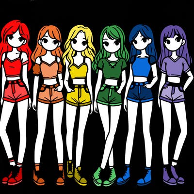 a group of girls wearing crop tops and shorts