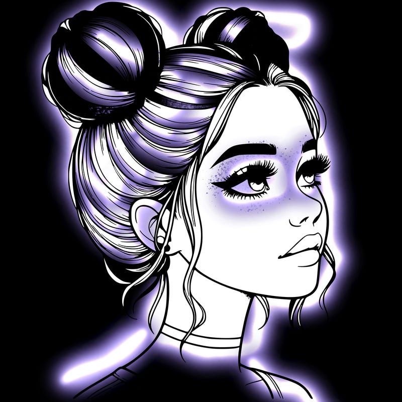 realistic girl with buns on the top of her head